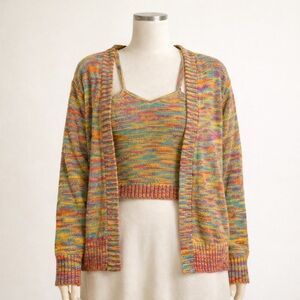 Maeve Anthropologie 2 Piece Knit Set 1X Plus Cardigan Crop Tank NWT Rainbow